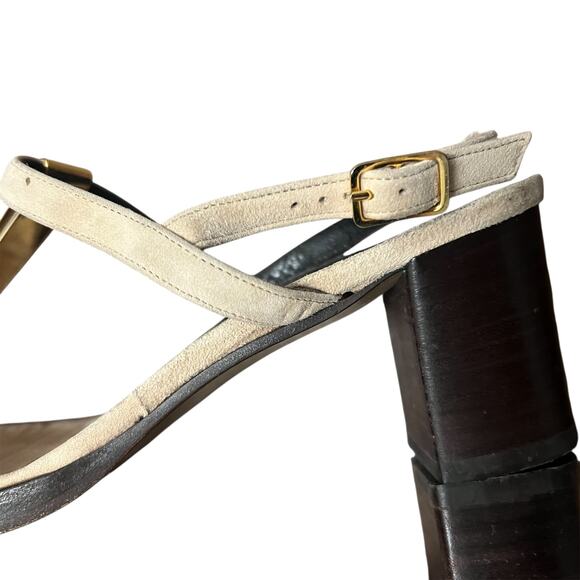 Vintage Gucci Gold Accent Suede Block Heel Sandals Size 7 - Picture 2 of 6